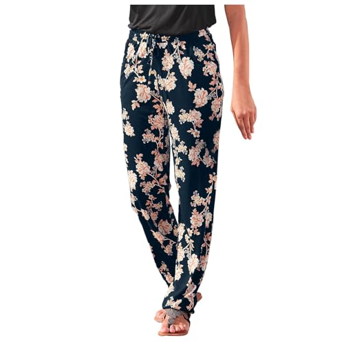 Sommerhose Damen Leicht und Luftig Sommer Musselin Hose Locker Boho Strandhose Stoffhose Casual Pants Stoffhose Weites Bein Freizeithose Bequeme High Waist Hose Schlupfhosen Hippie Lange Haremshose von Generisch