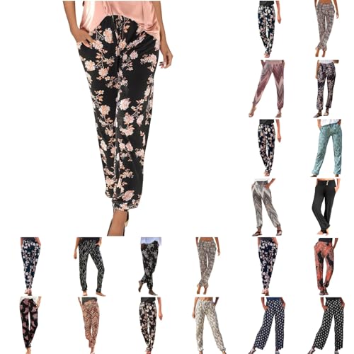 Sommerhose Damen Leicht und Luftig Sommer Musselin Hose Locker Boho Strandhose Stoffhose Casual Pants Stoffhose Weites Bein Freizeithose Bequeme High Waist Hose Schlupfhosen Hippie Lange Haremshose von Generisch