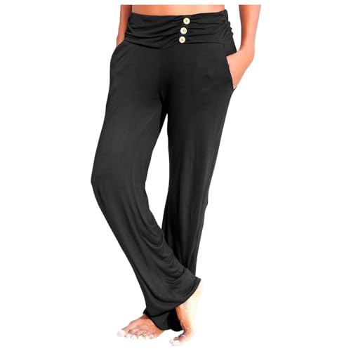 Sommerhose Damen Leicht und Luftig Sommer Musselin Hose Locker Boho Strandhose Stoffhose Casual Pants Stoffhose Weites Bein Freizeithose Bequeme High Waist Hose Schlupfhosen Hippie Lange Haremshose von Generisch