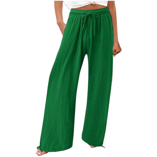 Sommerhose Damen Leichte Große Größe Einfarbig Boho Freizeit Hose Lang Locker Sommer Strandhose Elegant Weitem Bein Hosen Weich Bequem Stoffhose Leicht Strandhosen mit Kordelzug Gerade Hose für Frauen von Generisch