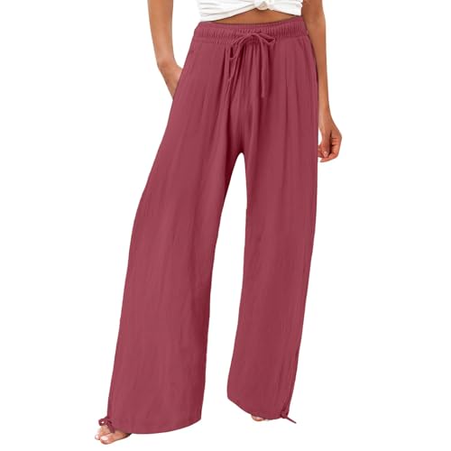 Sommerhose Damen Leichte Große Größe Einfarbig Boho Freizeit Hose Lang Locker Sommer Strandhose Elegant Weitem Bein Hosen Weich Bequem Stoffhose Leicht Strandhosen mit Kordelzug Gerade Hose für Frauen von Generisch
