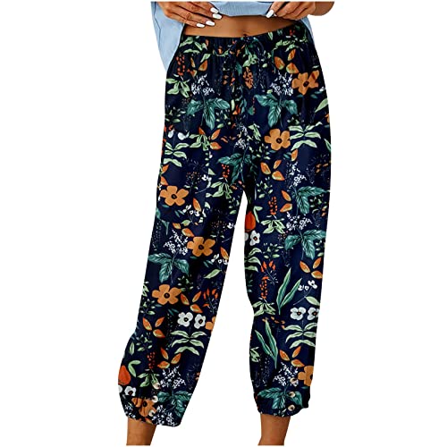 Sommerhose Damen Luftige Gerades Bein Lockere Weich Bequeme Boho Strandhose Elastische Taille Mit Taschen Mit Kordelzug Haremshosen Mode Beinhose Urlaub Stoffhose Elegant Atmungsaktiv Freizeithose von Generisch