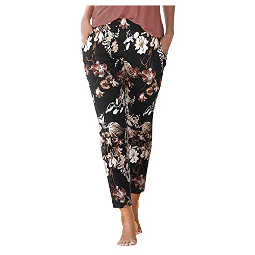 Sommerhose Damen Luftige Gerades Bein Lockere Weich Bequeme Boho Strandhose Elastische Taille Mit Taschen Mit Kordelzug Haremshosen Mode Beinhose Urlaub Stoffhose Elegant Atmungsaktiv Freizeithose von Generisch