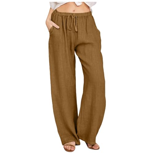 Sommerhose Damen leicht 7/8 bunt und luftig kurzgröße, Leinenhose Sommerhose Damen Baumwolle Lang - Strandhose Yogahose Casual Geschnitten Stoffhose Mit Taschen Atmungsaktive von Generisch