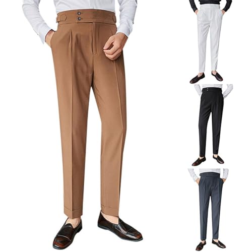 Sommerhose Herren, Elegante Basic Solide Trousers Stoffhose mit Klassischer Passform Stretch Slim Fit Leichte Flatfront Herren Hose Sommerhose Casual Bequeme Anzughose Chino Hose von Generisch
