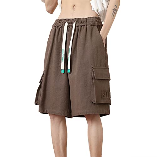 Sommerhose Herren Baumwolle Einfarbig Cargohose Weite Beine Gerade Freizeithose Mit Kordelzug Und Taschen Wanderhose MäNner Leicht Lose Atmungsaktiv Schnelltrocknend LäSsige Kniehose Soild Casual von Generisch