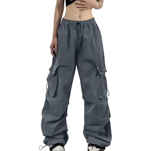 Sommerhosen Damen Leicht Und Luftig Cargohose Baggy High Waist Y2K Fallschirm Hose Vintage Parachute Pants Hip Hop Freizeithose Klamotten Teenager Mädchen 90Er E-Girl Streetwear Frauen Cargo Hosen von Generisch