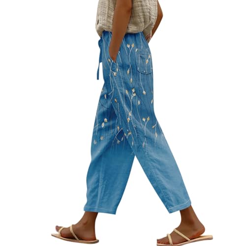 Sommerhosen Damen Leicht Und Luftig Stoffhose Weite Cargohose Damen Baggy Jogginghose Damen Musselin Hose Mit Taschen Sporthose Mit Gummizug Arbeitshose Dünne Freizeithose Druck Strandhose Damen von Generisch