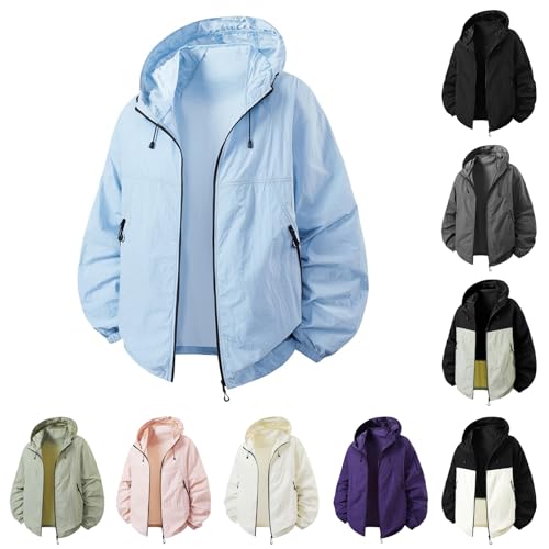 Sommerjacke Herren Dünn Windjacke Wasserdicht Sonnenschutz Jacke mit Kapuze Outdoor Freitzeitjacke Leicht Outdoor-Freizeit-Cardigan-Jacken UPF 50+ Jacke Vielseitig Atmungsaktiv Camping Wandern von Generisch