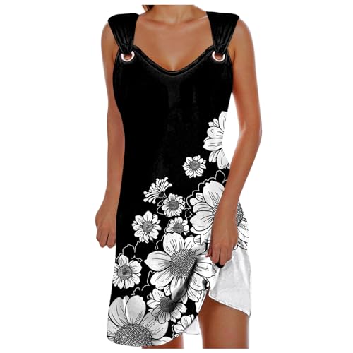 Sommerkleid Damen, Sommerkleid Damen Kurz Ärmellose Strandkleid Schultergurt Mit Schnalle Blumen Boho Kleid Minikleid Sommer Tank Kleider Leicht Lässig Trägerkleid Sommerkleider Freizeitkleid von Generisch