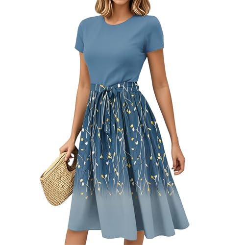 Sommerkleid Damen 2025 Kleid Festlich Freizeitkleid Ballkleider Lässige mit Gürtel Boho Blazerkleid T-Shirt Knielang Wedding Guest Dress Kleider Sommerkleider Teenager Mädchen Abendkleid von Generisch