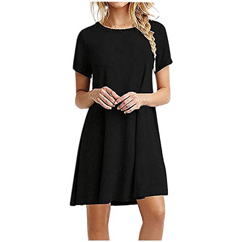 Sommerkleid Damen A-Linie Casual Loose Strandkleid Knielang Kurzarm Kleid Swing Einfarbig Midikleid Sommer leichte Shirtkleider Festliche Weißes Kleid Knielang sexy Freizeitkleid Rundhals Boho Kleid von Generisch