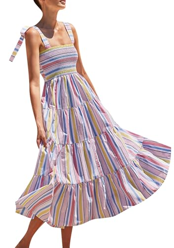 Sommerkleid Damen Ärmelloses Boho Hohe Taille Freizeitkleider Swing Strandkleider Long Dress Beach Swing Party Maxi Camisole Dress von Generisch