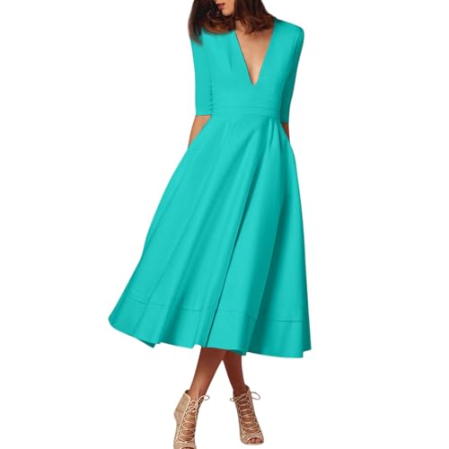 Sommerkleid Damen Abendkleider Elegant Freizeitkleid V-Ausschnitt mit Ärmel Jumpsuits für Kleider Hochzeit Kleid Festlich Hochzeitsgast T Shirts Abendkleid Strickkleid Lang Abschlusskleider von Generisch