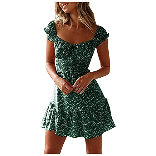 Sommerkleid Damen Boho Rüschen Strandkleid Elegant Leicht und Luftig A-Linie Minikleid High Waist Kleid mit Kordelzug Sommerkleid Damen Boho Rüschen Strandkleid Elegant Leicht und Luftig A-Linie Minikleid High Waist Kleid mit Kordelzug von Generisch