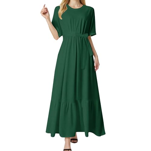 Sommerkleid Damen Elegant Kleider Kurzarm Rundhals Midikleid A-Linie Blumenkleid Casual Tunika Kleid Hohe Taille Strandkleid Geeignet für Arbeit und Partys von Generisch