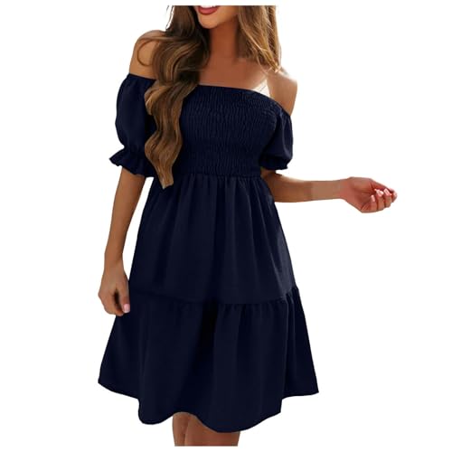 Sommerkleid Damen Elegant Rüschen Schulterfrei Urlaubskleid Puff Ärmel Off Shoulder Knielang Freizeitkleid Elegant Sommerkleider Damen Leicht und Luftig Kleider Frauen Lockere Einfarbig Strandkleid Sommerkleid Damen Elegant Rüschen Schulterfrei Urlaubskleid Puff Ärmel Off Shoulder Knielang Freizeitkleid Elegant Sommerkleider Damen Leicht und Luftig Kleider Frauen Lockere Einfarbig Strandkleid von Generisch