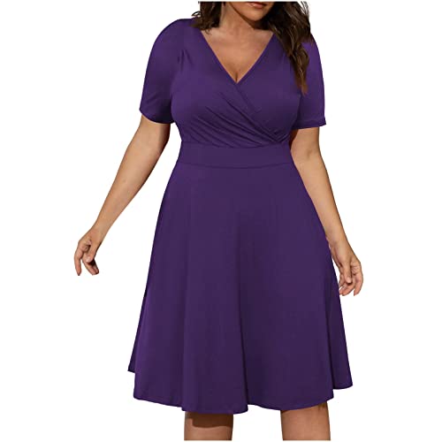 Sommerkleid Damen Große Größen Kleid Damen Sommer Knielang Kurzarm Damenkleider Elegant V Ausschnitt Sommerkleider Damen Leicht Und Luftig Wickelkleid Grosse Grössen A Linie Kleider Schlichte von Generisch