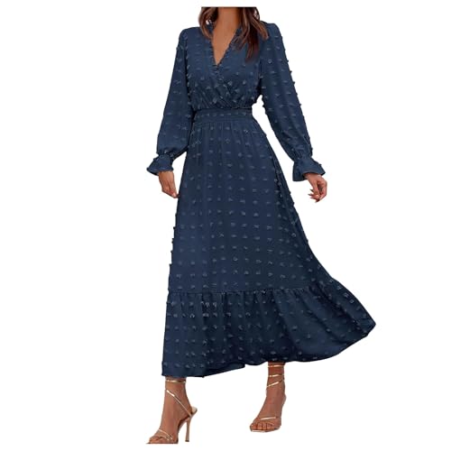 Sommerkleid Damen Kleid Freizeitkleider Elegant Boho Langes Kleid Hohe Taille A Linie Rüschenkleid Sommerkleid Damen Elegant Rot (Navy, M) von Generisch