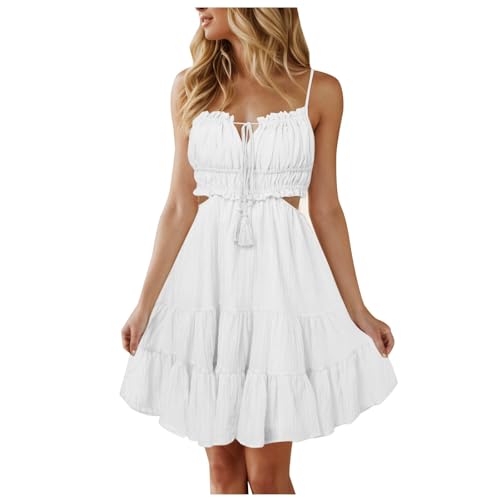 Sommerkleid Damen Kleid Freizeitkleider Elegant Strandkleider Sommer Casual Boho Damen Strandkleid Vertuschen Shirt (White, M) von Generisch