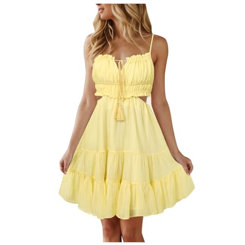 Sommerkleid Damen Kleid Freizeitkleider Elegant Strandkleider Sommer Casual Boho Damen Strandkleid Vertuschen Shirt (Yellow, L) von Generisch