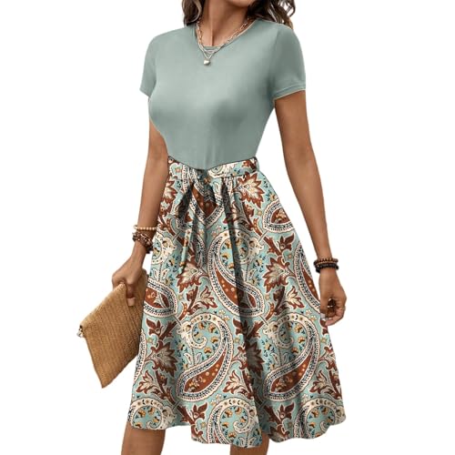 Sommerkleid Damen Kleid Hochzeitsgast A Linien Vintage mit Blumenmuster Kleider für Jugendliche Mädchen Kostüm Elegant Ballkleider Sommerkleider Lang Dunkelblaues Freizeitkleid Blumenkleid von Generisch