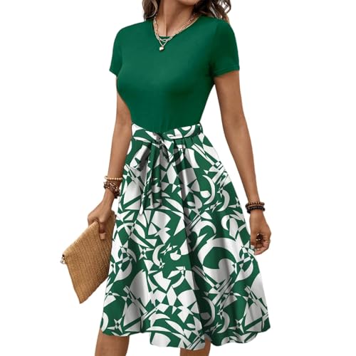 Sommerkleid Damen Kleider Kurze Ärmel mit Blumenmuster Freizeitkleid A Linien Midi Kleid für Hochzeitsgäste Satinkleid Lang Strandkleid Boho Brautkleid Cocktailkleid Sexy Sweatkleid Sommer von Generisch