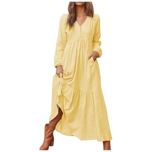 Sommerkleid Damen Kleider Sommer Leinenkleid Damen Lang Langarm V-Ausschnitt Maxikleid Baumwoll Leinen Kleid Boho Sommerkleider Strandkleid Einfarbig Locker Kaftan Langes-Kleid Freizeitkleid Sommerkleid Damen Kleider Sommer Leinenkleid Damen Lang Langarm V-Ausschnitt Maxikleid Baumwoll Leinen Kleid Boho Sommerkleider Strandkleid Einfarbig Locker Kaftan Langes-Kleid Freizeitkleid von Generisch