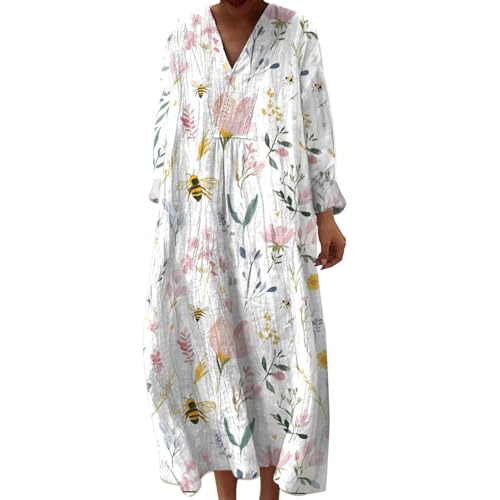 Sommerkleid Damen Knielang, Bestellungen, Strandkleid Lang Maxikleider V Ausschnitt Sommerkleider Leicht Und Luftig Boho Kleid Elegante Midikleid Freizeitkleid, Abendkleider Elegant Für Hochzeit Lang von Generisch