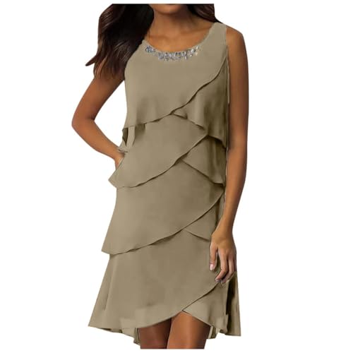 Sommerkleid Damen Knielang Chiffon Kleider Kurzarm Rundhals Mehrlagiges Midikleid Elegant Hochzeit Abendkleider Cocktail Party Chiffonkleid Festliche Hochzeitsgast Kaskadenkleid Freizeitkleid von Generisch