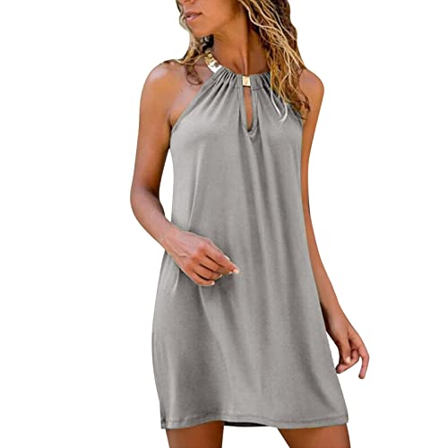 Sommerkleid Damen Knielang Neckholder Kleid Leicht Elegant Sommerkleide Chiffonkleid Luftig Freizeitkleid Sommerkleider Neckholder Kleider Boho Kleid Kurz Minikleid Festival a Linien Strandkleid von Generisch