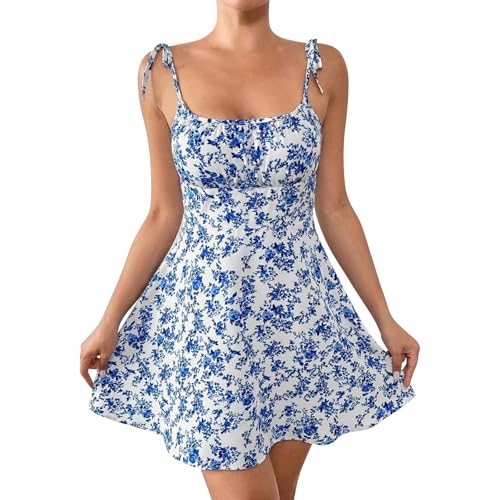 Sommerkleid Damen Kurz Boho Vintage Blumenkleid Ärmellos Spaghettiträger Strandkleid A-Linie Quadratischer Ausschnitt Minikleider Elegant Tunika Kleid Freizeitkleid Partykleid 1#Blau S Sommerkleid Damen Kurz Boho Vintage Blumenkleid Ärmellos Spaghettiträger Strandkleid A-Linie Quadratischer Ausschnitt Minikleider Elegant Tunika Kleid Freizeitkleid Partykleid 1#Blau S von Generisch