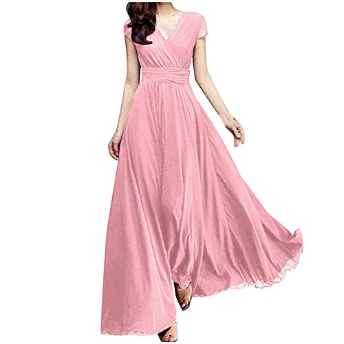 Sommerkleid Damen Kurz Elegant Chiffon Kleider Damen Festlich Lang Damenkleider Grosse Grössen Partykleid Mit V-Ausschnitt Coctailkleid Elastische Maxikleid Hohe Taille Abendkleider Tunikakleid. von Generisch