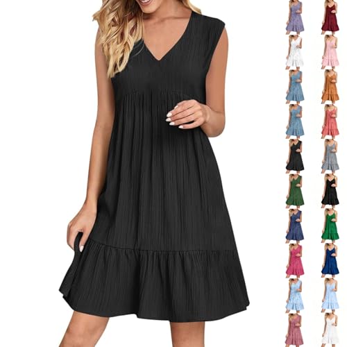 Sommerkleid Damen Kurz V Ausschnitt Kleid Hochzeitsgast Sommer Festliche Kleider Freizeit Strandkleid Elegante Wickelkleid Knielang Sommerkleider Leicht Freizeitkleid A Linie Tunikakleid von Generisch