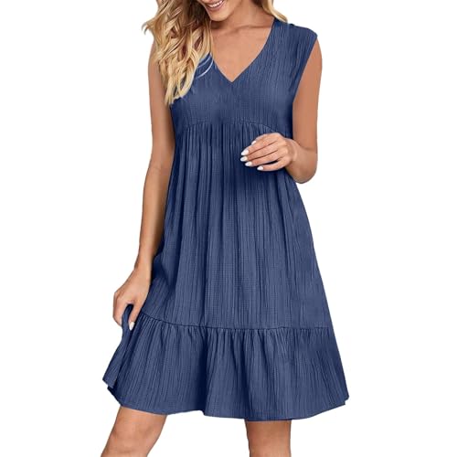 Sommerkleid Damen Kurz V Ausschnitt Kleid Hochzeitsgast Sommer Festliche Kleider Freizeit Strandkleid Elegante Wickelkleid Knielang Sommerkleider Leicht Freizeitkleid A Linie Tunikakleid von Generisch