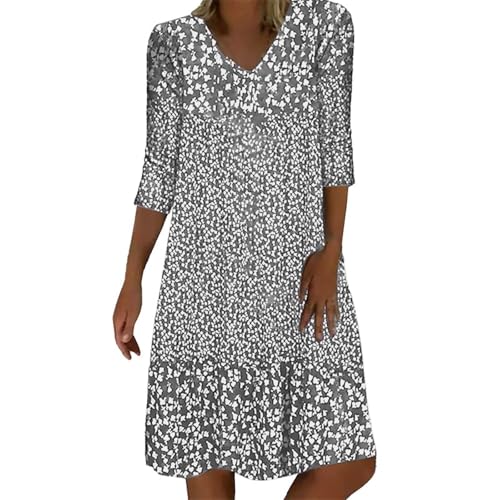 Sommerkleid Damen Kurzarm Rundhals Leicht Und Luftig Bohokleid Sommer Freizeitkleider Kleider Elegant A Linie Blumenkleider Rüschen Swing Lässiges Strandkleid Freizeitkleider Midikleid von Generisch
