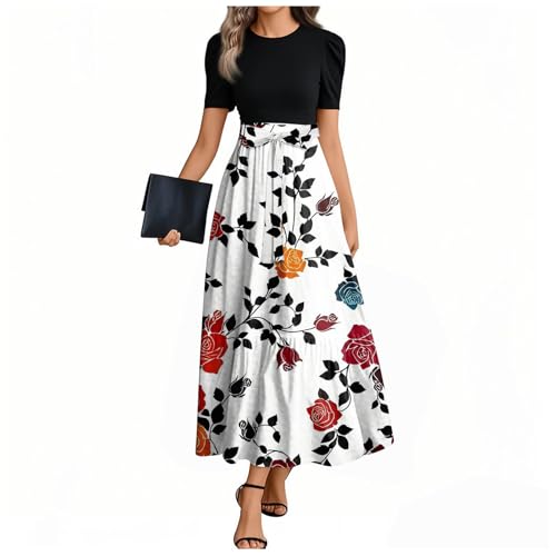 Sommerkleid Damen Lang A Linien Tunikakleid Hohe Taille Maxikleid Round-Ausschnitt Luftiges Strandkleid Mit Taschen Langer Plissee Dress Freizeitkleid Elastischem Bund 3#Mehrfarbig XL Sommerkleid Damen Lang A Linien Tunikakleid Hohe Taille Maxikleid Round-Ausschnitt Luftiges Strandkleid Mit Taschen Langer Plissee Dress Freizeitkleid Elastischem Bund 3#Mehrfarbig XL von Generisch