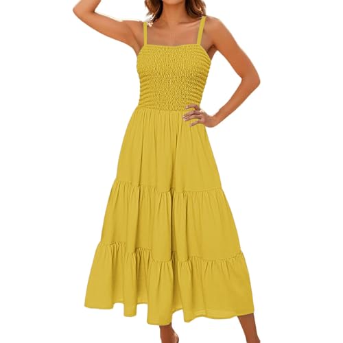 Sommerkleid Damen Lang Ärmellos Maxikleider Trägerkleid Sommerkleider Maxi Dress a Linie Boho Tunika Kleid Sommer Hohe Taille Maxikleid Spaghettiträger Damenkleider Strandkleid von Generisch
