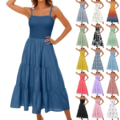 Sommerkleid Damen Lang Ärmellos Maxikleider Trägerkleid Sommerkleider Maxi Dress a Linie Boho Tunika Kleid Sommer Hohe Taille Maxikleid Spaghettiträger Damenkleider Strandkleid von Generisch