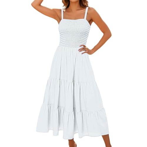 Sommerkleid Damen Lang Ärmellos Maxikleider Trägerkleid Sommerkleider Maxi Dress a Linie Boho Tunika Kleid Sommer Hohe Taille Maxikleid Spaghettiträger Damenkleider Strandkleid von Generisch