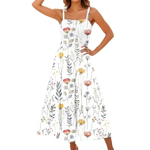 Sommerkleid Damen Lang Ärmellos Maxikleider Trägerkleid Sommerkleider Maxi Dress a Linie Boho Tunika Kleid Sommer Hohe Taille Maxikleid Spaghettiträger Damenkleider Strandkleid von Generisch