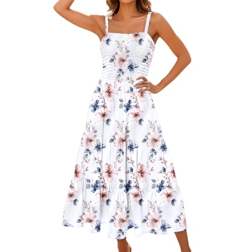 Sommerkleid Damen Lang Ärmellos Maxikleider Trägerkleid Sommerkleider Maxi Dress a Linie Boho Tunika Kleid Sommer Hohe Taille Maxikleid Spaghettiträger Damenkleider Strandkleid von Generisch