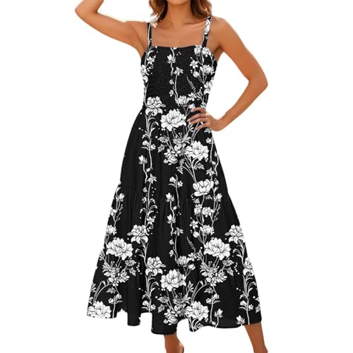 Sommerkleid Damen Lang Ärmellos Maxikleider Trägerkleid Sommerkleider Maxi Dress a Linie Boho Tunika Kleid Sommer Hohe Taille Maxikleid Spaghettiträger Damenkleider Strandkleid von Generisch