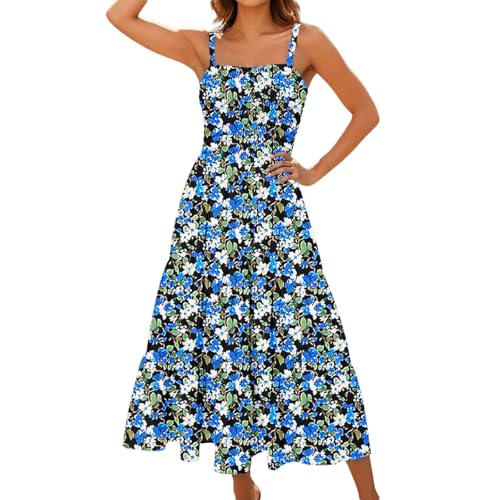 Sommerkleid Damen Lang Ärmellos Maxikleider Trägerkleid Sommerkleider Maxi Dress a Linie Boho Tunika Kleid Sommer Hohe Taille Maxikleid Spaghettiträger Damenkleider Strandkleid von Generisch