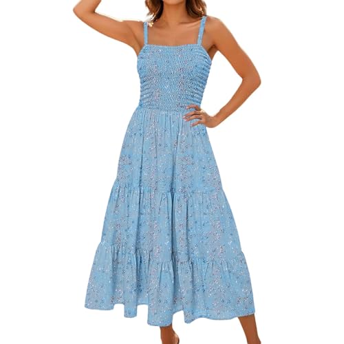 Sommerkleid Damen Lang Ärmellos Maxikleider Trägerkleid Sommerkleider Maxi Dress a Linie Boho Tunika Kleid Sommer Hohe Taille Maxikleid Spaghettiträger Damenkleider Strandkleid von Generisch