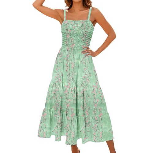 Sommerkleid Damen Lang Ärmellos Maxikleider Trägerkleid Sommerkleider Maxi Dress a Linie Boho Tunika Kleid Sommer Hohe Taille Maxikleid Spaghettiträger Damenkleider Strandkleid von Generisch