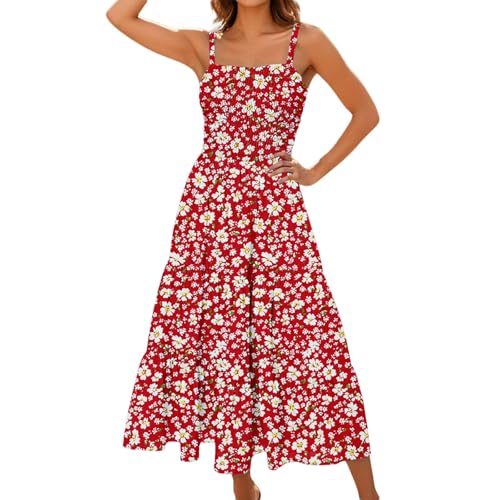 Sommerkleid Damen Lang Ärmellos Maxikleider Trägerkleid Sommerkleider Maxi Dress a Linie Boho Tunika Kleid Sommer Hohe Taille Maxikleid Spaghettiträger Damenkleider Strandkleid von Generisch