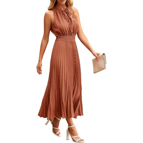 Sommerkleid Damen Lang Boho ärmellos Tunika Kleid Hohe Taille Rüschen Wickelkleid V Ausschnitt Strandkleid mit Gürtel Einfarbig Maxikleid A-Linien Plissee Kleid 2#Orange XL Sommerkleid Damen Lang Boho ärmellos Tunika Kleid Hohe Taille Rüschen Wickelkleid V Ausschnitt Strandkleid mit Gürtel Einfarbig Maxikleid A-Linien Plissee Kleid 2#Orange XL von Generisch