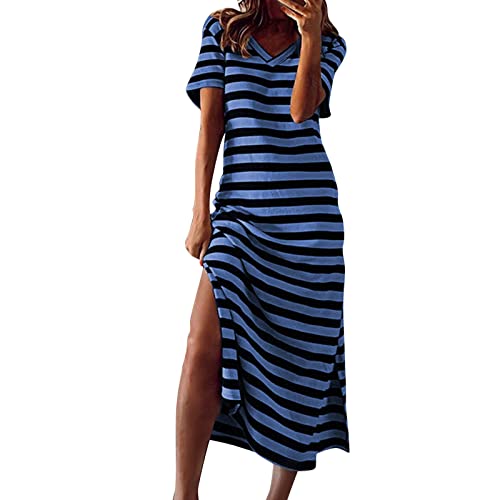Sommerkleid Damen Lang Gestreifte T Shirt Kleid Sommer Maxikleid Kurzarm V-Ausschnitt Streifen LäSsiges Lockeres Tunika Kleider Mit Schlitz Shirtkleider Strandkleid Sommerkleid Damen Lang Gestreifte T Shirt Kleid Sommer Maxikleid Kurzarm V-Ausschnitt Streifen LäSsiges Lockeres Tunika Kleider Mit Schlitz Shirtkleider Strandkleid von Generisch