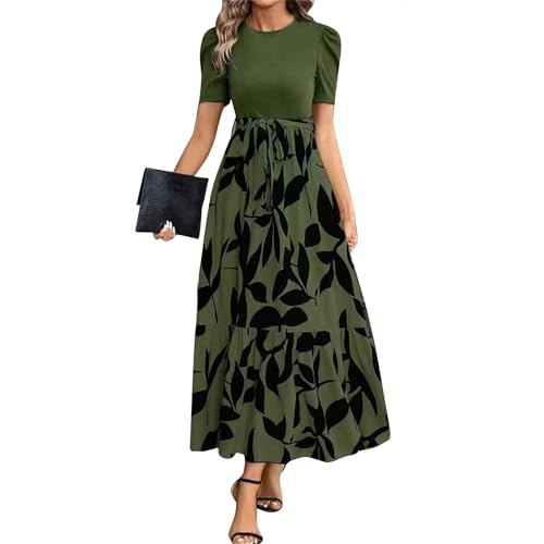 Sommerkleid Damen Lang A Linien Tunikakleid Hohe Taille Maxikleid Round-Ausschnitt Luftiges Strandkleid Mit Taschen Langer Plissee Dress Freizeitkleid Elastischem Bund Armeegrün XXL Sommerkleid Damen Lang A Linien Tunikakleid Hohe Taille Maxikleid Round-Ausschnitt Luftiges Strandkleid Mit Taschen Langer Plissee Dress Freizeitkleid Elastischem Bund Armeegrün XXL von Generisch